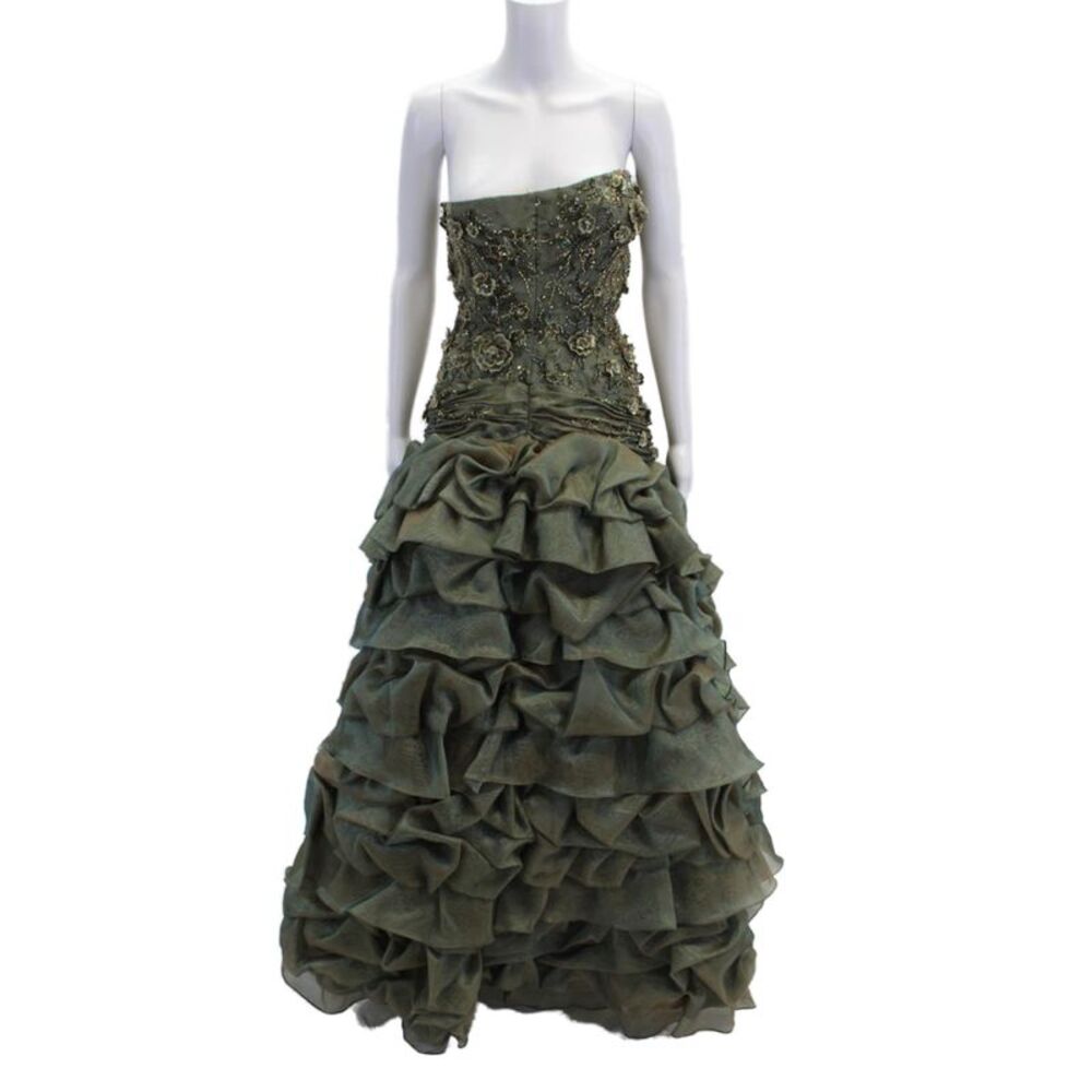 YSA Makino Womens Beaded Sweetheart Neck A Line Evening Gown Green Size 6